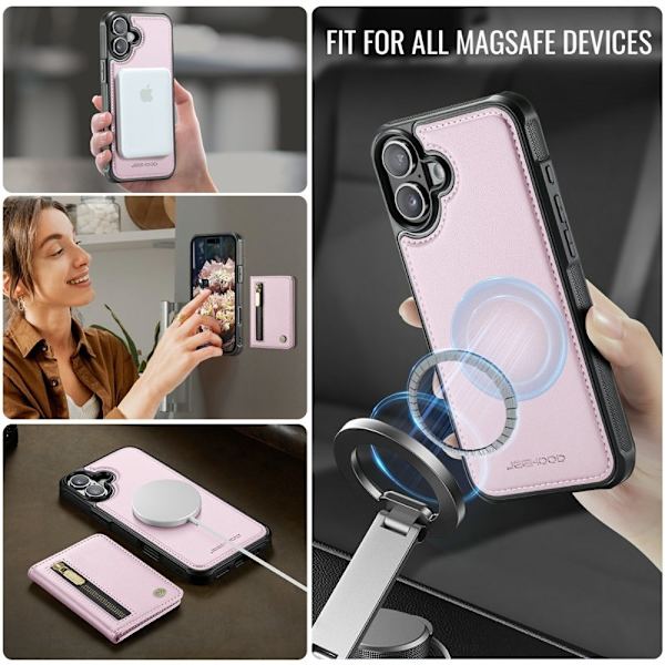 JEEHOOD J12 Mobilskal till iPhone 17 Magnetiskt Konstläder Rosa