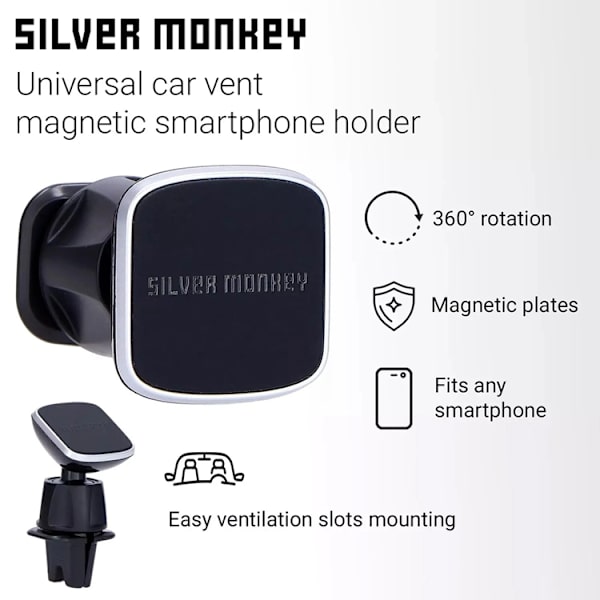 Silver Monkey Magnetisk Bilventilhållare - Svart