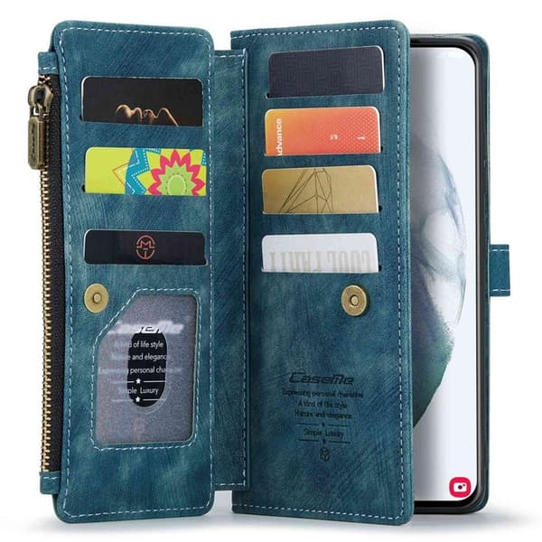 CASEME Konstläder Plånboksfodral för Samsung Galaxy S21+ 5G - Blå