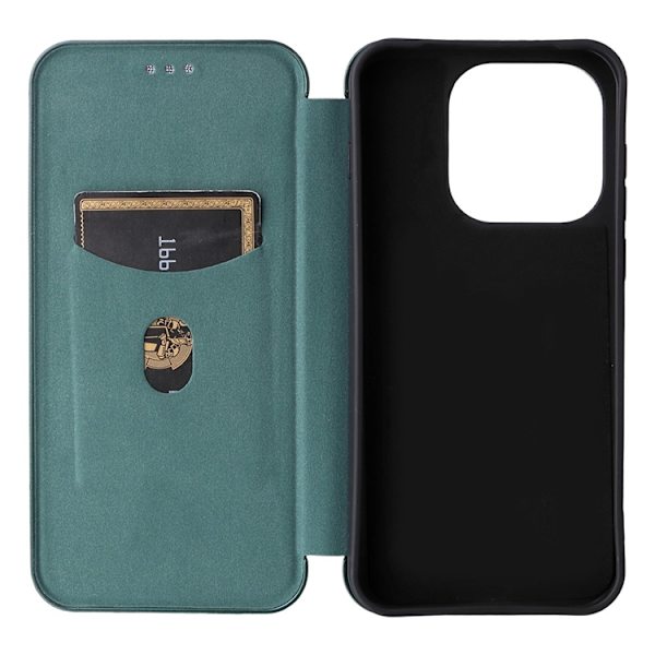 OnePlus 15 Plånboksfodral Carbon Fiber Drop-Proof Konstläder - Grön Grön