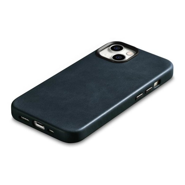 iCarer iPhone 14 Plus Skal Magsafe Ægte Læder Oil Wax - Mørkeblå