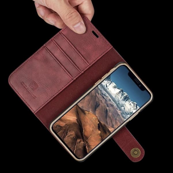 DG.MING iPhone X/XS Plånboksfodral i Stöt- och Repbeständig Äkta läder Röd