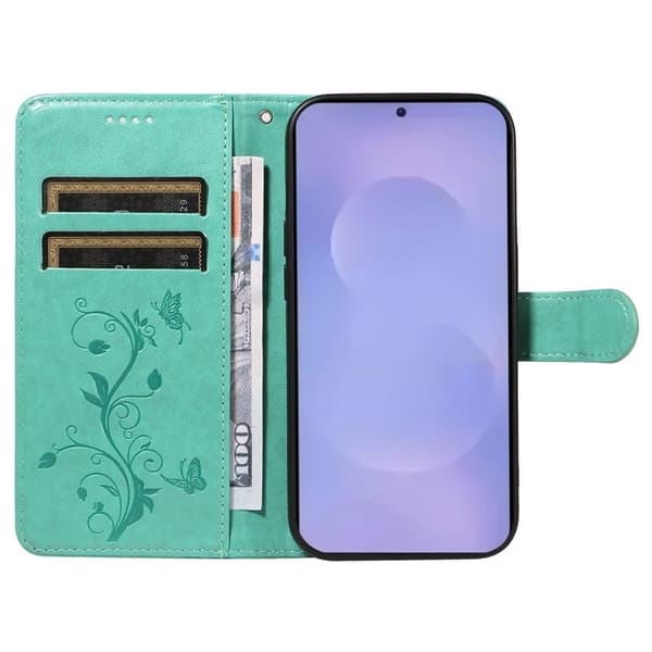 ABEEL Samsung Galaxy S26 Plus Plånboksfodral Konstläder Blommönster - Grön
