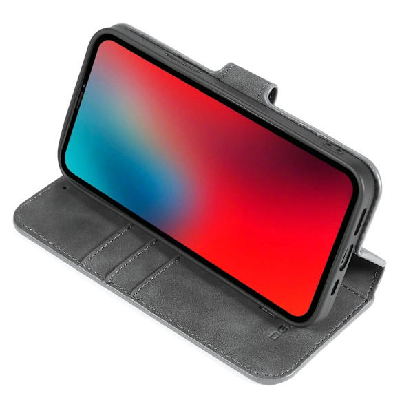 DG.MING Stand Plånboksfodral Retro i Konstläder för iPhone 13 Pro - Grå
