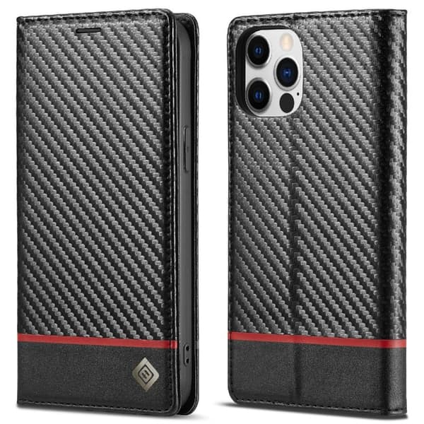 LC.IMEEKE iPhone 12 Pro Max Plånboksfodral i Konstläder - Röd rand