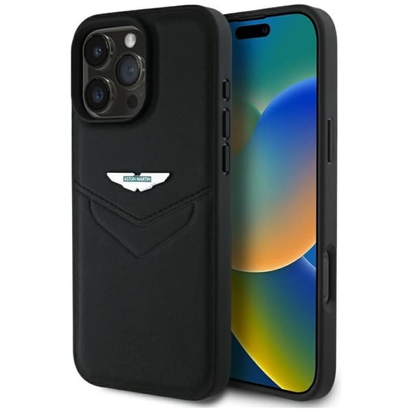 Aston Martin Telefontaske til iPhone 16 Pro Læder Victory Design - Sort Black