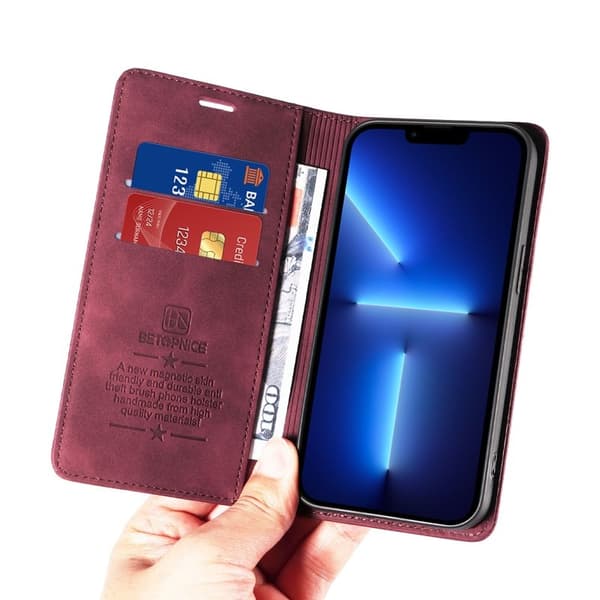BETOPNICE 003 Plånboksfodral för iPhone 13 Pro - RFID Blocker Konstläder - Röd