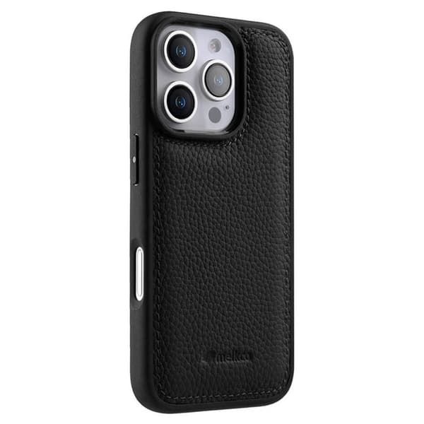 MELKCO Mobilskal till iPhone 16 Pro Äkta Läder Belagt PC - Svart