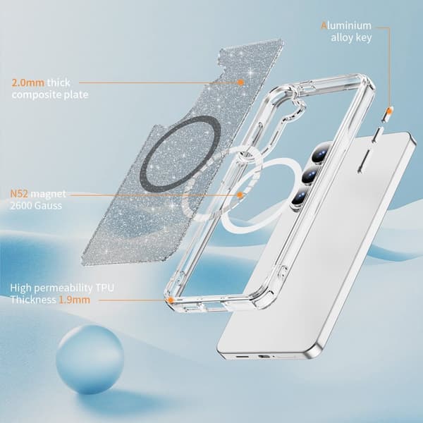 Mobilskal för Samsung Galaxy S26 Glitter Magnetiskt PC + TPU - Svart
