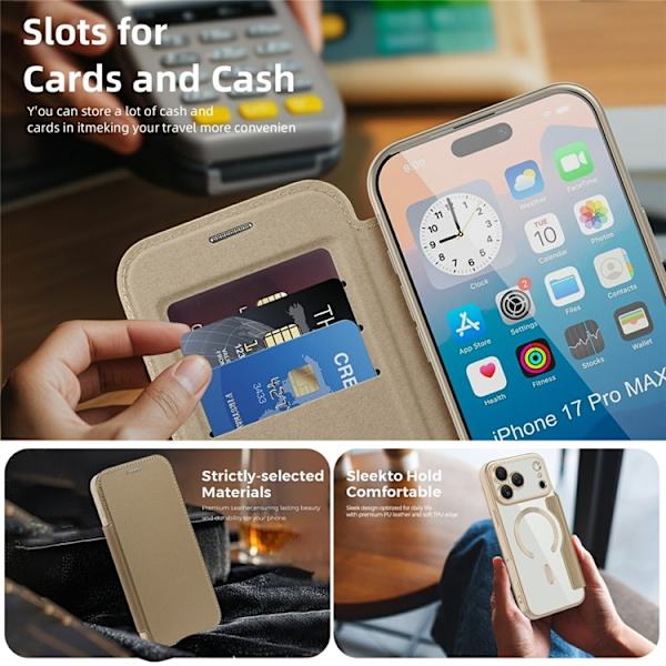 iPhone 17 Pro Max Plånboksfodral Magsafe RFID-Skydd - Guld Guld