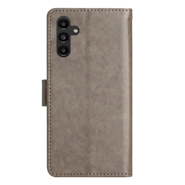 Samsung Galaxy S26 Plus Plånboksfodral Konstläder Fjäril Blomma - Grå