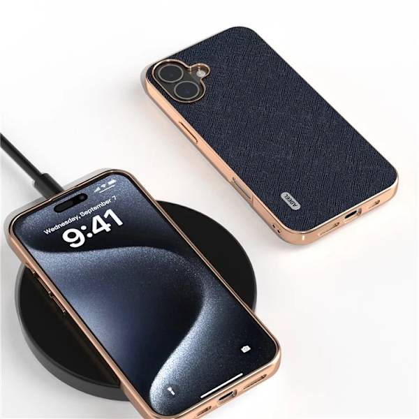 ABEEL Mobilskal till iPhone 16 Plus Äkta Läder Electroplating - Blå Blå
