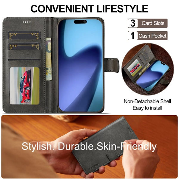 LC.IMEEKE iPhone Air Plånboksfodral Konstläder - Grå