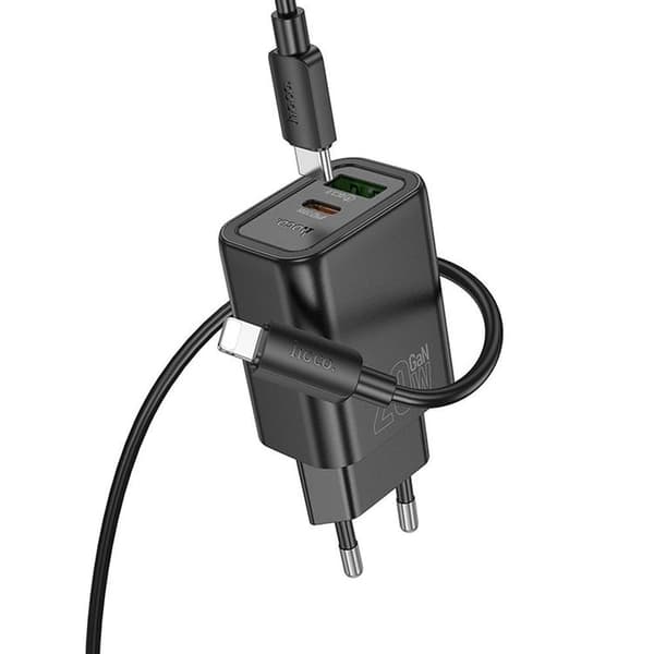 HOCO Väggladdare USB/USB-C 20W USB-C/USB-C Kabel N61 PD QC Black