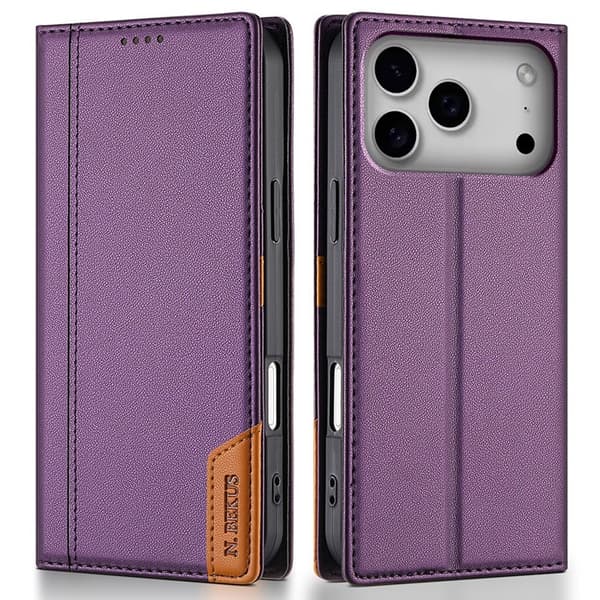 N.BEKUS iPhone 17 Pro Konstläder Plånboksfodral RFID-Skydd P3 - Lila Lila
