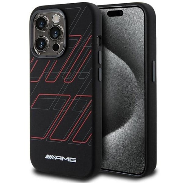AMG iPhone 15 Pro Mobilskal MagSafe Silikon Large Rhombuses Svart