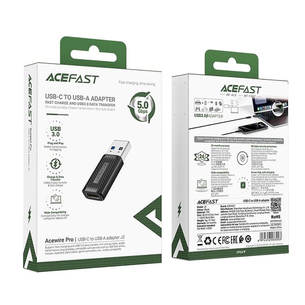 Acefast USB-C till USB-A Adapter 5Gb/s - Svart Svart
