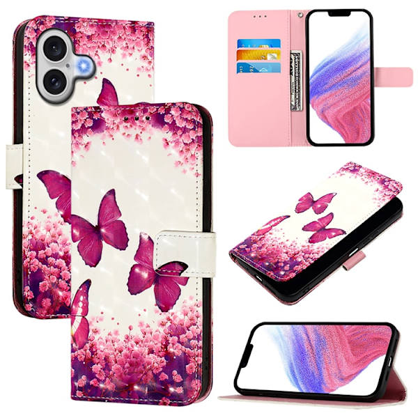 iPhone 17 Plånboksfodral Printing Pattern Med Strap Rosa