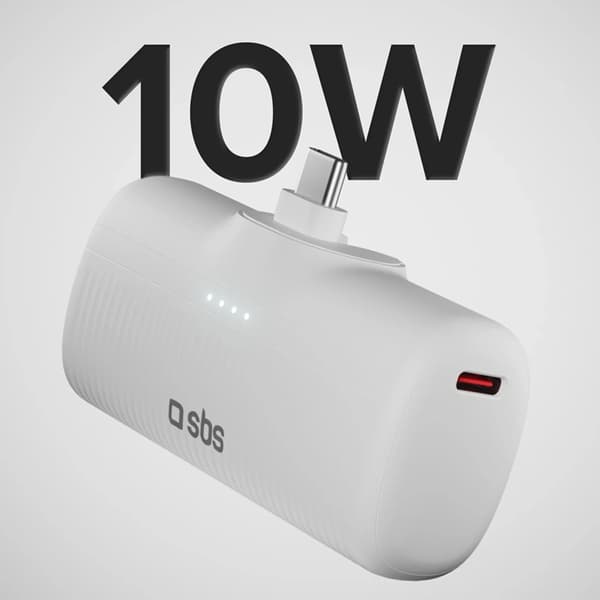 SBS Powerbank 5000mAh 10W med USB-C Hamn EcoPower - Vit Vit