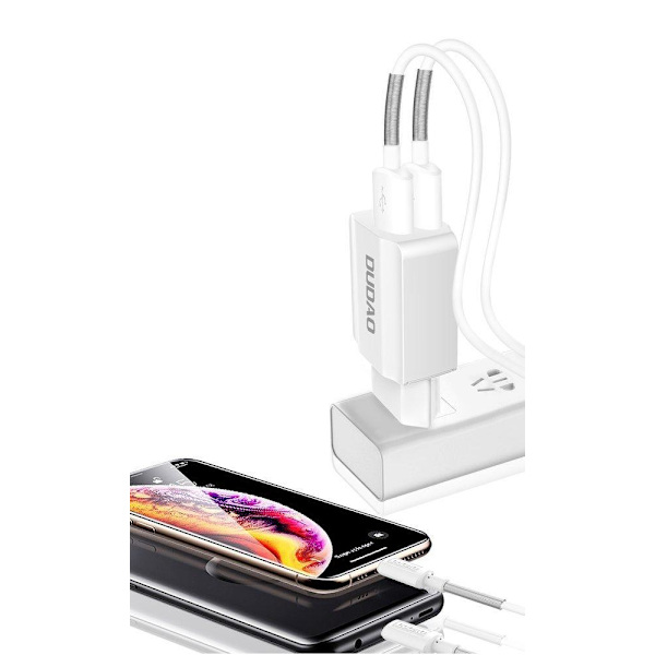 Dudao seinälaturi USB EU + Lightning kaapeli - valkoinen White