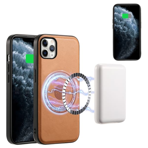 DENIOR Mobilskal till iPhone 11 Pro Max Äkta Läder Magnetisk Khaki