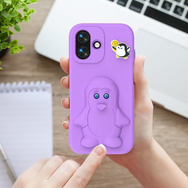 Penguin Mobilskal till iPhone 17 Kickstand Stöttålig EVA - Lila
