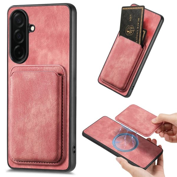Mobilskal för Samsung Galaxy S26 Plus Magnetiskt Konstläder + TPU - Rosa