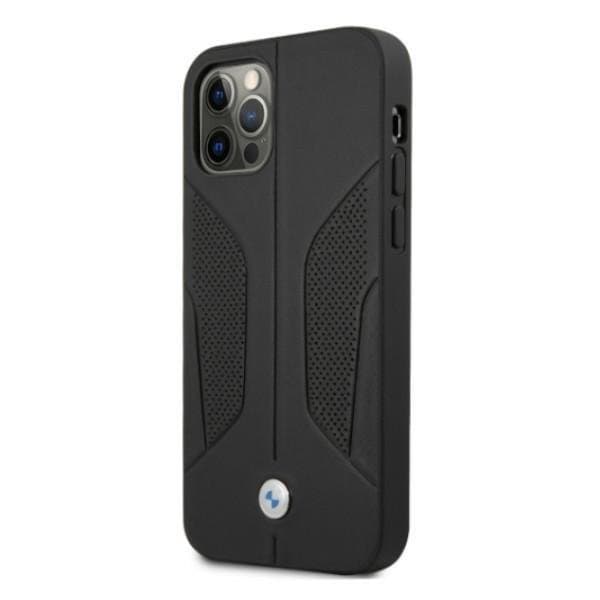 BMW Läder Perforate Sides Skal iPhone 12 / 12 Pro - Musta Black