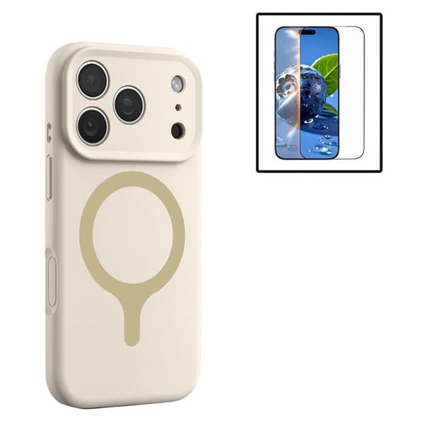 Mobilskal För iPhone 17 Pro MagSafe Silikon med Skärmskydd - Antikvit