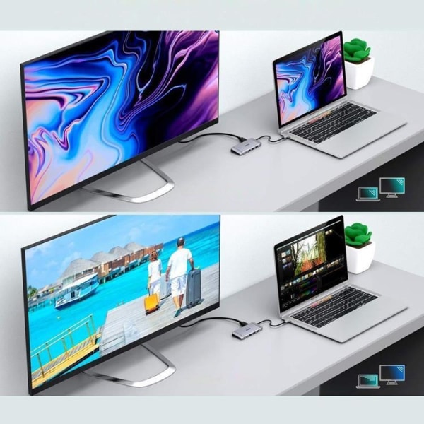 Choetech 9in1 Multifunktionell HUB 3 x USB Till USB-C - Grå