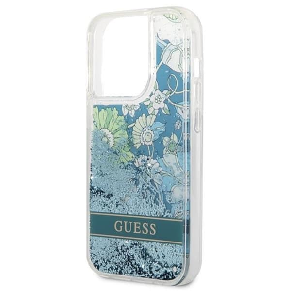GUESS iPhone 14 Pro Skal Flower Liquid Glitter - Grön Grön