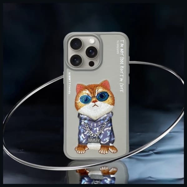 Nimmy Telefontaske til iPhone 15 Pro Briller Cool Cat - Grå