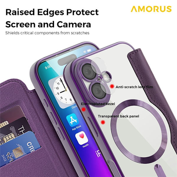 AMORUS iPhone 17 Plånboksfodral MagSafe RFID-Skydd - Lila Lila