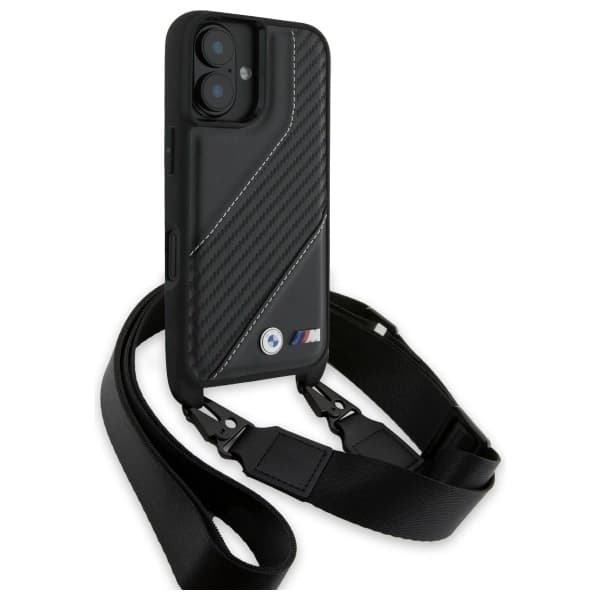 BMW Mobilskal till iPhone 16 Plus Carbon Stripe & Strap - Svart Black