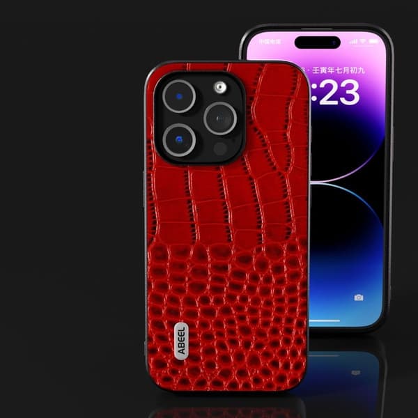 ABEEL Mobilskal till iPhone 15 Pro Max Äkta Läder Krokodil Röd