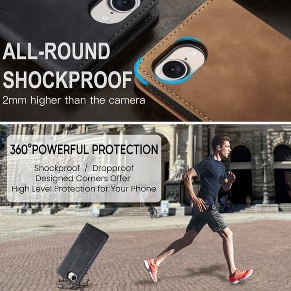 CASEME 013 iPhone 16e Case Plånboksfodral Konstläder - Svart