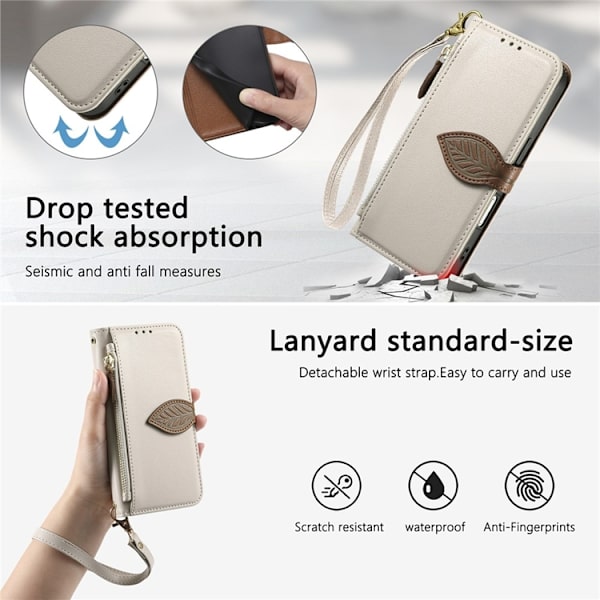 iPhone 17 Plånboksfodral Leaf Magnetiskt Spänne Konstläder - Beige Beige