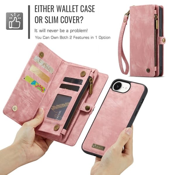 CASEME 008 iPhone 16e Plånboksfodral i Konstläder med - Rosa