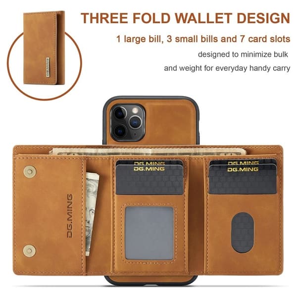 DG.MING M1 Wallet Mobilskal med Kickstand för iPhone 11 Pro - Brun