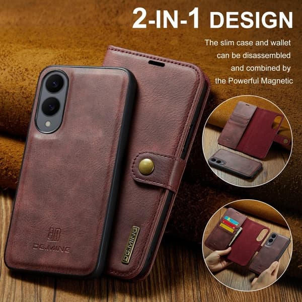 DG.MING Samsung Galaxy S25 Edge Plånboksfodral Äkta läder Röd