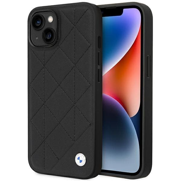 BMW iPhone 14 Mobilskal Läder Quilted - Musta Black
