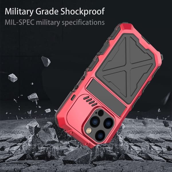 R-JUST Mobilskal till iPhone 14 Pro , Stöttålig Silikon + Metall, Röd