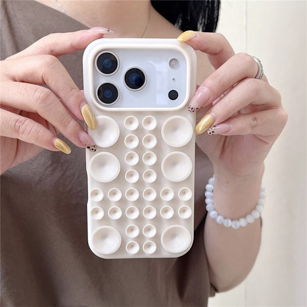 Mobilskal till iPhone 17 Pro Max Sugkopp Silikon med Tygfoder Beige