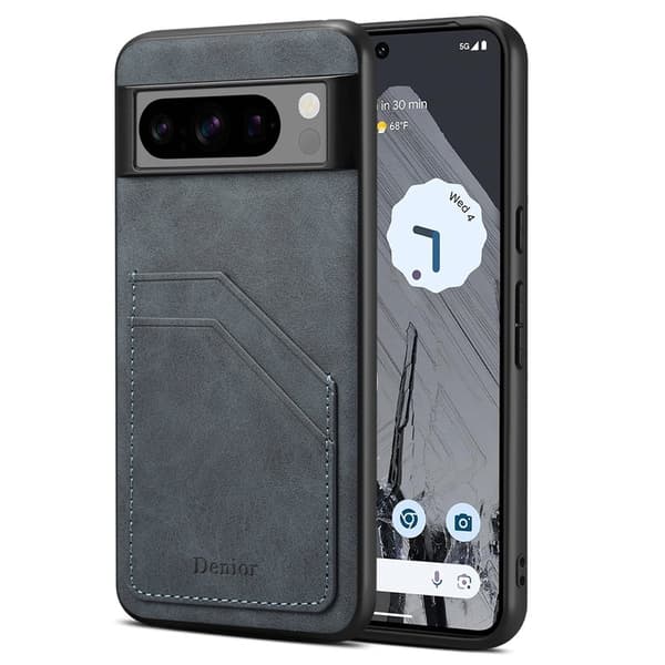 DENIOR Google Pixel 8 Pro Fodral Retro Dubbelkortplats Grå