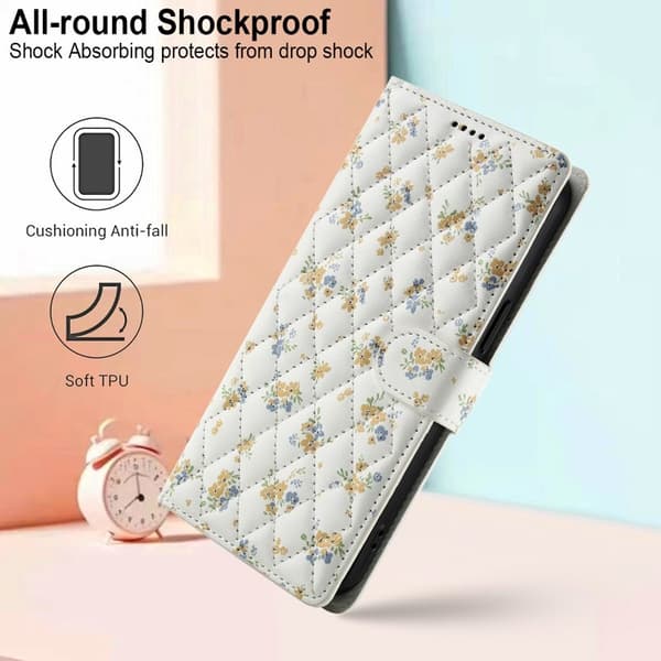 Samsung Galaxy S26 Pro Plånboksfodral Rhombic Blommönster Konstläder - A5