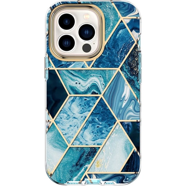 Marble Grid 360° Skal iPhone 13 Pro - Blå