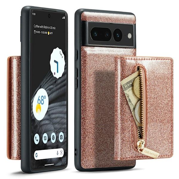 DG.MING M3 Series Konstläder Plånboksfodral för Google Pixel 7 Pro 5G Roséguld