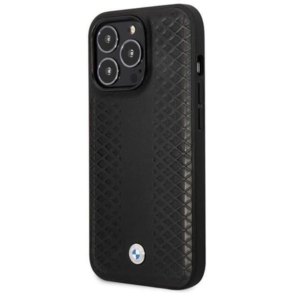 BMW iPhone 14 Pro Max Mobilskal Magsafe Læder Diamond Pattern Black