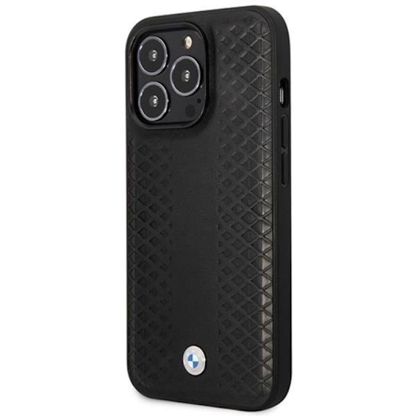 BMW iPhone 14 Pro Max Mobilskal Magsafe Läder Diamond Pattern Svart