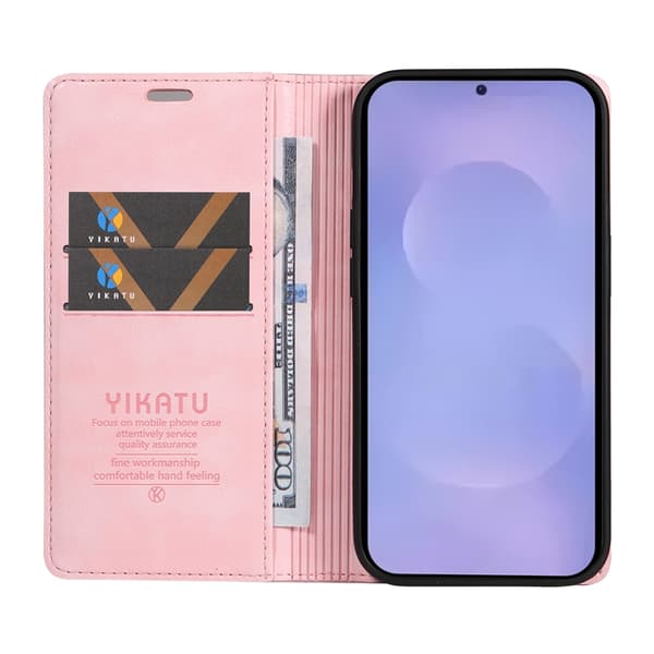 YIKATU Galaxy S26/S26 Pro Plånboksfodral Litchi Konstläder - Rosa Rosa